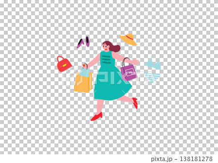 買い物を楽しむ女性のイラスト 138181278