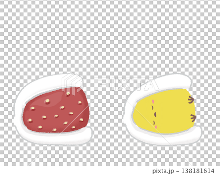 Illustration of a strawberry daifuku and a chick 138181614
