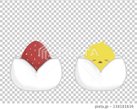 Illustration of a strawberry daifuku and a chick Illustration of a strawberry daifuku and a chick 138181616