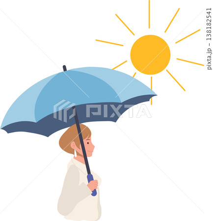 umbrella sun protection illustration woman standing under shade in hot summer weather 138182541