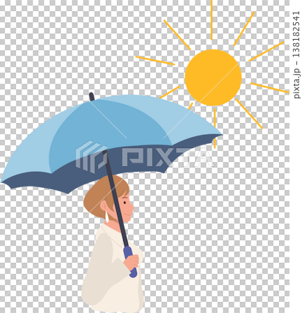 umbrella sun protection illustration woman standing under shade in hot summer weather 138182541