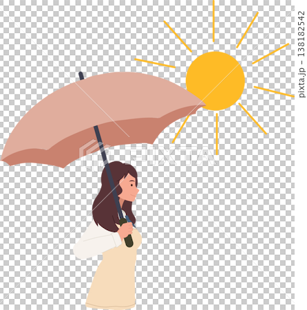 young woman holding umbrella under bright sun outdoors during summer day, illustrating heat protection and sun safety young woman holding umbrella under bright sun outdoors during summer day, illustrating heat protection and sun safety 138182542