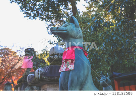 Nov 29 2025 Fox God Statue Amid Autumn Leaves at Fushimi Inari 138182599
