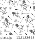 Clover seamless pattern. Vintage hand drawn botanical illustration of wildflowers and shamrocks. Black and white vector sketch of trefoil plants for wallpaper, textile, wrapping paper. 138182648