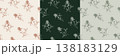 Set of three clover seamless patterns with hand drawn botanical illustrations. Wildflowers in various color palettes, earth tones, dark green, sage. Vector sketches for backgrounds, textiles, wrapping 138183129