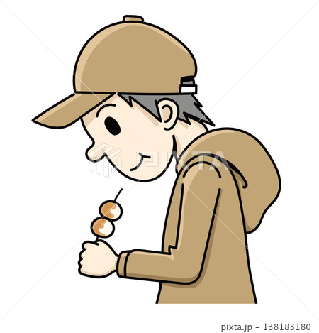 団子を持つ男性（手描き、半身） 138183180