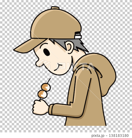 団子を持つ男性（手描き、半身） 138183180