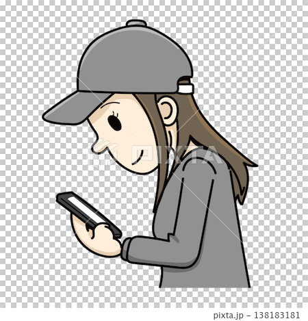 一位女士正在看她的智慧型手機（手繪，半身像） 138183181