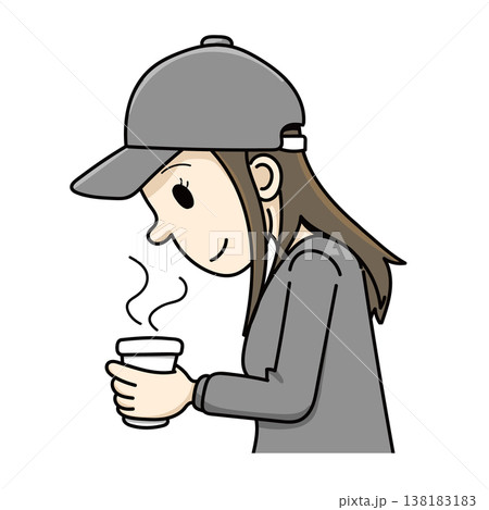 飲み物を持つ女性(手描き、半身) 飲み物を持つ女性(手描き、半身) 138183183