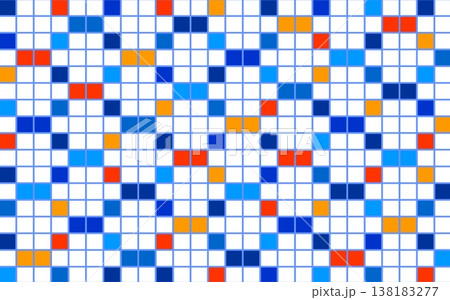 幾何学模様　四角形　白背景　ブルー　オレンジ色 138183277
