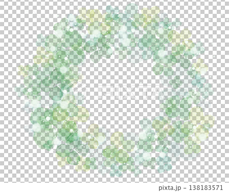 A round wreath featuring watercolor-style hydrangeas and green leaves. A refreshing green background image. A round wreath featuring watercolor-style hydrangeas and green leaves. A refreshing green background image. 138183571
