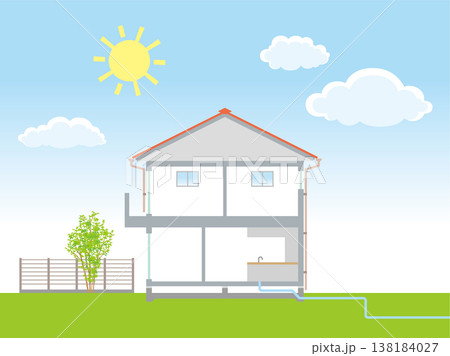 戸建て住宅の断面図のイラスト 戸建て住宅の断面図のイラスト 138184027