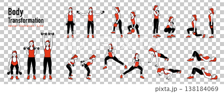 Illustration of a woman doing weight training. 138184069