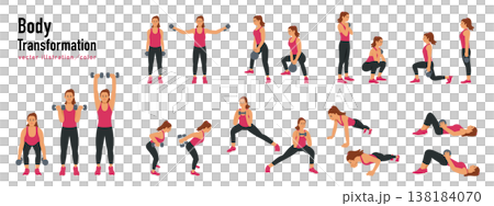 Illustration of a woman doing weight training. 138184070