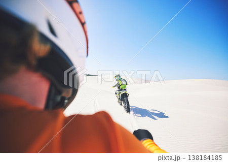 Motorcycle, desert and moto sport with men outdoor on hill with race, journey and adventure. Extreme, workout and motorbike challenge of biker people with driving exercise and training in Dubai Motorcycle, desert and moto sport with men outdoor on hill with race, journey and adventure. Extreme, workout and motorbike challenge of biker people with driving exercise and training in Dubai 138184185