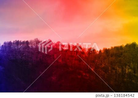 Old mountain and forest covered hills 138184542