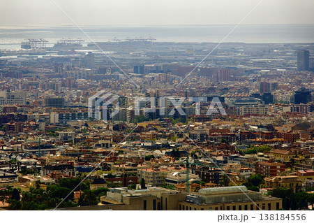 Top view from mountain to city by Mediterranean sea Top view from mountain to city by Mediterranean sea 138184556