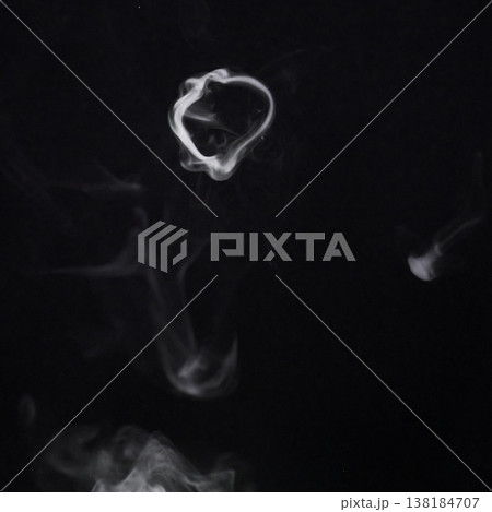 Smoke, fog or pollution with incense on dark background, gas or mist with vapor and mockup space in studio. Dry ice, pattern and texture with energy, steam and air with black backdrop and smog 138184707