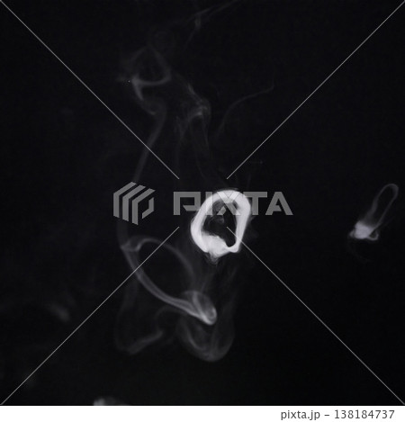 Smoke, steam or pollution with incense on dark background, fog or mist with vapor and mockup space in studio. Dry ice, pattern and texture with environment, gas and air with black backdrop and smog 138184737