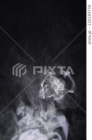 Smoke, dark background and mist, fog or gas on mockup space wallpaper. Cloud, smog and magic effect on black backdrop of steam with abstract texture, dry ice pattern or vapor of incense moving in air 138184738