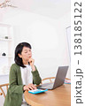 パソコンと電卓を使いながら悩む50代女性 138185122