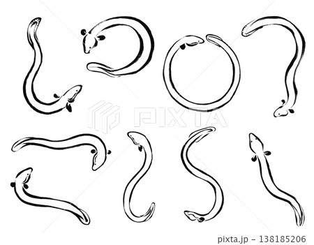 筆タッチのうなぎのイラスト素材セット 138185206
