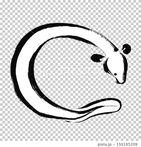 An illustration of an eel in a round pose, drawn with brushstrokes. An illustration of an eel in a round pose, drawn with brushstrokes. 138185209