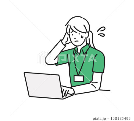 イラスト素材:デスクワーク中に困っている女性介護職員 イラスト素材:デスクワーク中に困っている女性介護職員 138185493