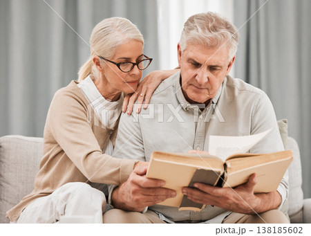 Old people, Bible study and Christian faith with worship and reading book, wellness and spiritual together in retirement. Bonding over religion, couple at home with gospel and scripture, God and pray Old people, Bible study and Christian faith with worship and reading book, wellness and spiritual together in retirement. Bonding over religion, couple at home with gospel and scripture, God and pray 138185602