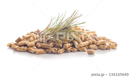 Pine Wood Pellets Pile With Pine Twig Biomass Fuel For Heating And Pet Bedding Pine Wood Pellets Pile With Pine Twig Biomass Fuel For Heating And Pet Bedding 138185640