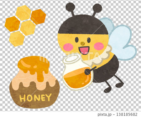 Cute bee and honey icon illustration 138185682