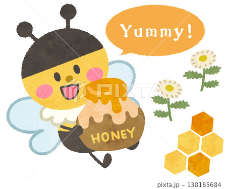 可愛いミツバチと蜂蜜のアイコンイラスト 138185684