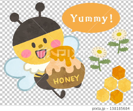 Cute bee and honey icon illustration 138185684