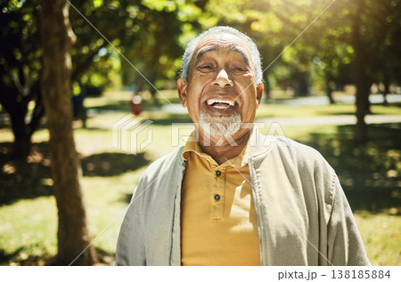 Happy, senior man and portrait in nature, garden or park with freedom, confidence and wellness in retirement. Relax, face and elderly smile with pride in backyard, environment or holiday in summer Happy, senior man and portrait in nature, garden or park with freedom, confidence and wellness in retirement. Relax, face and elderly smile with pride in backyard, environment or holiday in summer 138185884