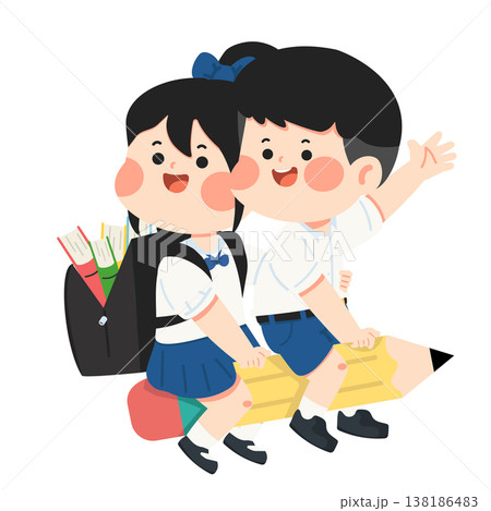 Children Riding Giant Pencil Creative Learning 138186483