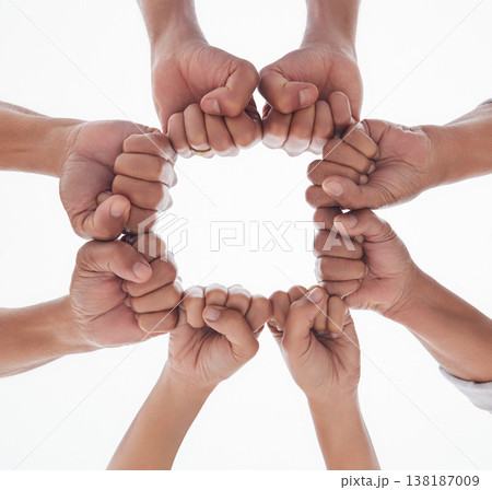 Group of people, fist bump and circle outdoor for trust, team building, support and unity with sky view. Hands, men and women on mockup space for community, motivation or connection with solidarity Group of people, fist bump and circle outdoor for trust, team building, support and unity with sky view. Hands, men and women on mockup space for community, motivation or connection with solidarity 138187009