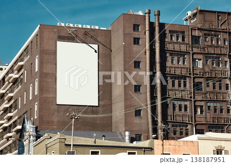 Building, mockup space and advertising billboard, commercial product or logo design in city. Empty poster for brand marketing, multimedia and communication with announcement, urban and banner outdoor Building, mockup space and advertising billboard, commercial product or logo design in city. Empty poster for brand marketing, multimedia and communication with announcement, urban and banner outdoor 138187951