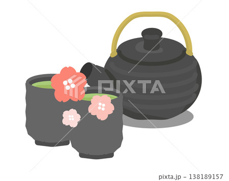 急須と緑茶　桜　イラスト 138189157