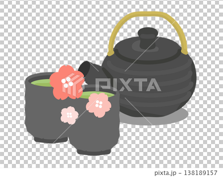 急須と緑茶　桜　イラスト 138189157