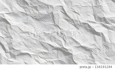 White crumpled paper texture background. Close-up of white crumpled paper with deep creases and shadows, textured surface. Crumpled white paper texture background with soft shadows and natural folds.  138191284