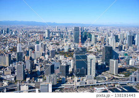 快晴の東京中心部をヘリから空撮 快晴の東京中心部をヘリから空撮 138191443