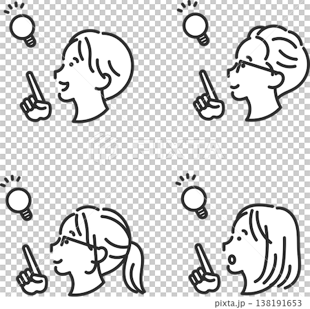 A set of illustration icon materials featuring the profiles of a man and woman with their eyes sparkling (line art only). A set of illustration icon materials featuring the profiles of a man and woman with their eyes sparkling (line art only). 138191653