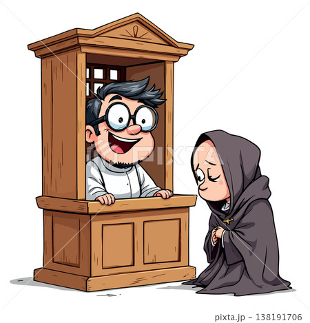 Vsai priest listening to nun making confession in confessional booth 138191706