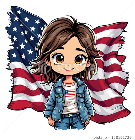 Vsai patriotic girl smiling with american flag background Vsai patriotic girl smiling with american flag background 138191729