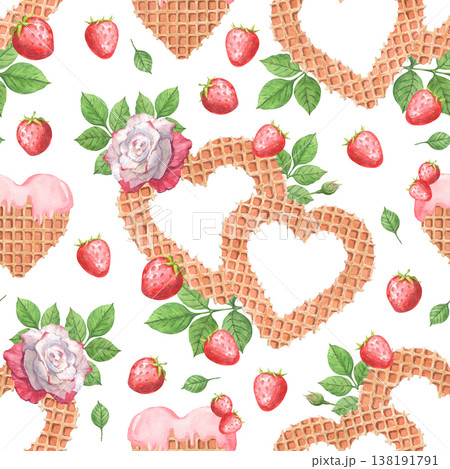 A Valentine's Day watercolor pattern made of wafers and hearts A Valentine's Day watercolor pattern made of wafers and hearts 138191791