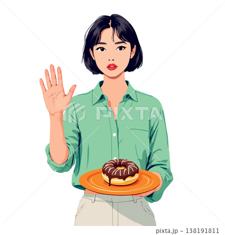 Vsai young woman refusing sugary donut and choosing healthy lifestyle 138191811
