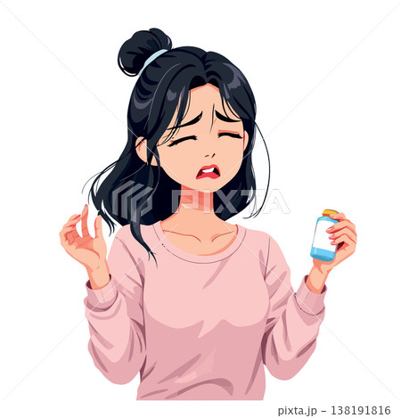 Vsai young woman feeling disgusted by medicine smell and taste 138191816