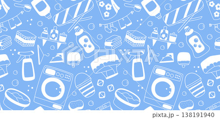 Seamless pattern with laundry and ironing attributes 138191940