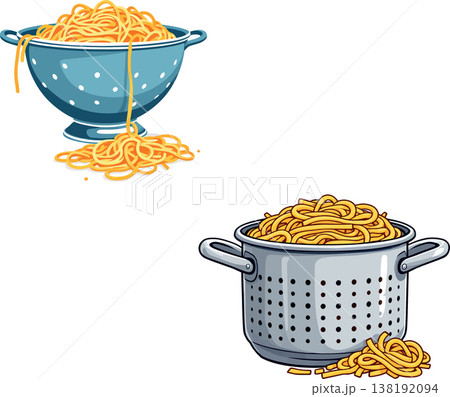 Vsai cartoon illustration of spaghetti in colanders Vsai cartoon illustration of spaghetti in colanders 138192094