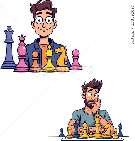 Vsai animated chess players strategizing in a match Vsai animated chess players strategizing in a match 138192097